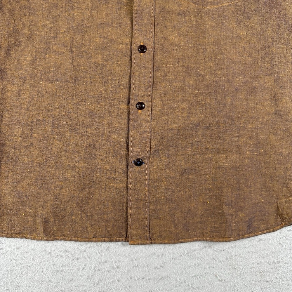 32 Bar Blue Button Up Shirt Men's Medium Metallic Copper Bronze Cotton Linen - Picture 5 of 16